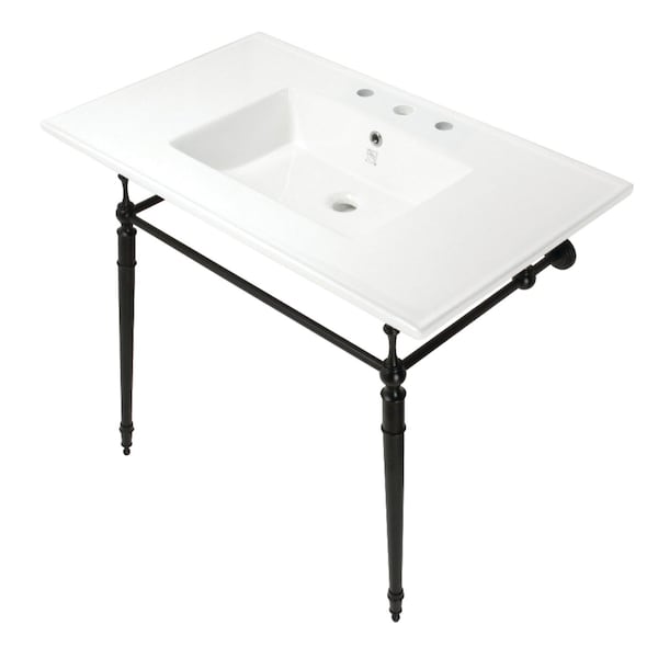 Fauceture KVPB37227W8MB 37-Inch Console Sink with Brass Legs (8-Inch, 3 Hole), White/Matte Black KVPB37227W8MB - main